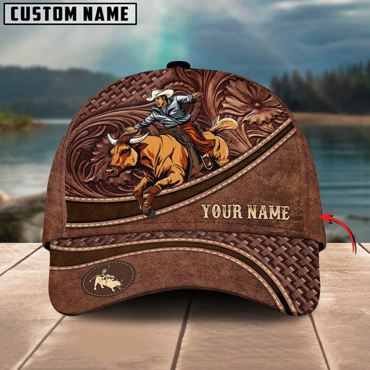 Joycorners Rodeo Personalized Name Brown Carving Leather Pattern 3D Classic Cap