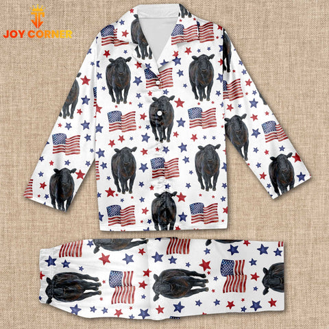 Joycorners Black Angus Happy Star US Flag Pattern 3D Pajamas