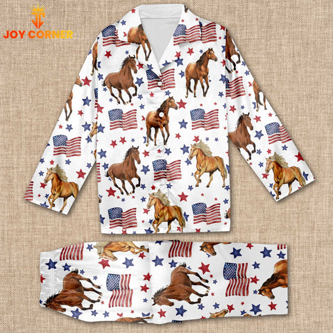 Joycorners Horse Happy Star US Flag Pattern 3D Pajamas
