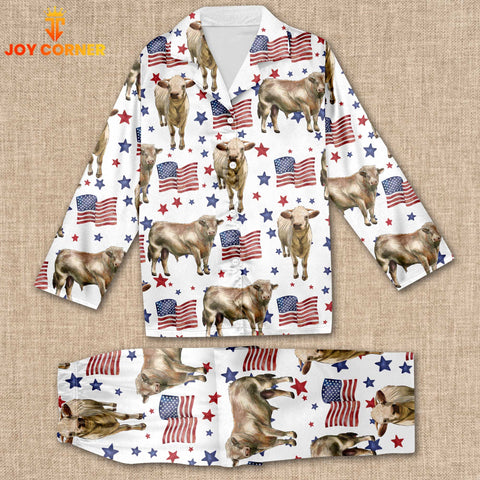 Joycorners Charolais Happy Star US Flag Pattern 3D Pajamas