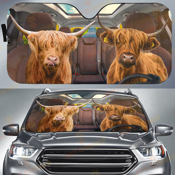 Joycorners Driving Highland Cattle All Over Printed 3D Sun Shade