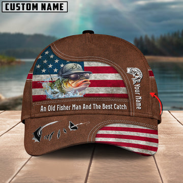 Joycornerss Bass Fishing US Flag Personalized Name Blue 3D Classic Cap