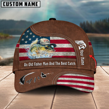 Joycornerss Walleye Fishing US Flag Personalized Name Blue 3D Classic Cap