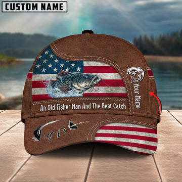 Joycornerss Catfish Fishing US Flag Personalized Name Blue 3D Classic Cap
