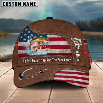 Joycornerss Trout Fishing US Flag Personalized Name Blue 3D Classic Cap