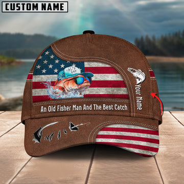 Joycornerss Striped Bass Fishing US Flag Personalized Name Blue 3D Classic Cap