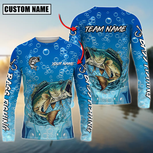 Joycorners Personalized Text Bass Fishing Funny Cartoon Bubble Design 3D Long Sleeve Shirt