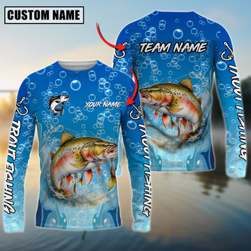 Joycorners Personalized Text Trout Fishing Funny Cartoon Bubble Design 3D Long Sleeve Shirt