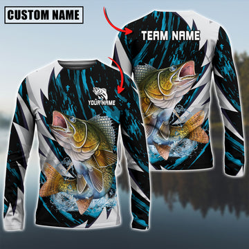 Joycorners Personalized Text Walleye Fishing Thunder Pattern 3D Long Sleeve Shirt