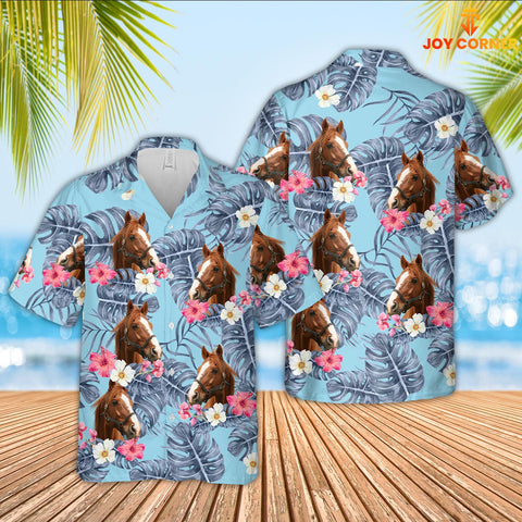 Joy Corners Horse Sierra Blue Pattern 3D Hawaiian Shirt