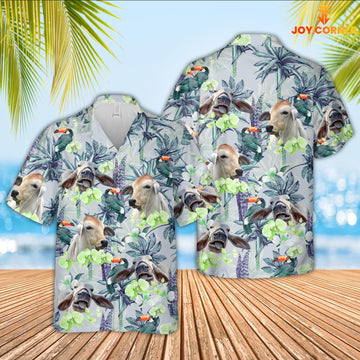 Joy Corners Brahman Cattle Flower Pattern 3D Hawaiian Shirt