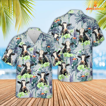 Joy Corners Holstein Flower Pattern 3D Hawaiian Shirt