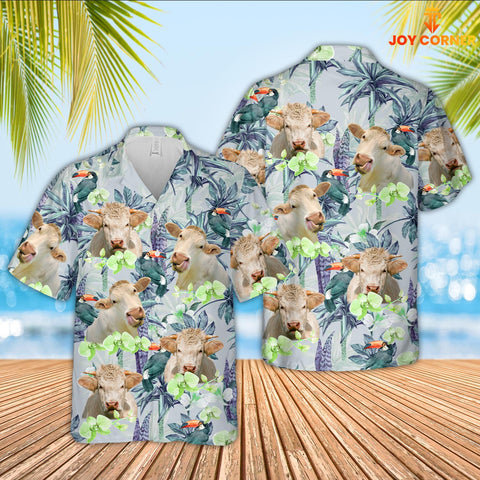 Joy Corners Charolais Flower Pattern 3D Hawaiian Shirt
