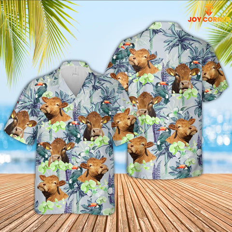Joy Corners Limousin Flower Pattern 3D Hawaiian Shirt