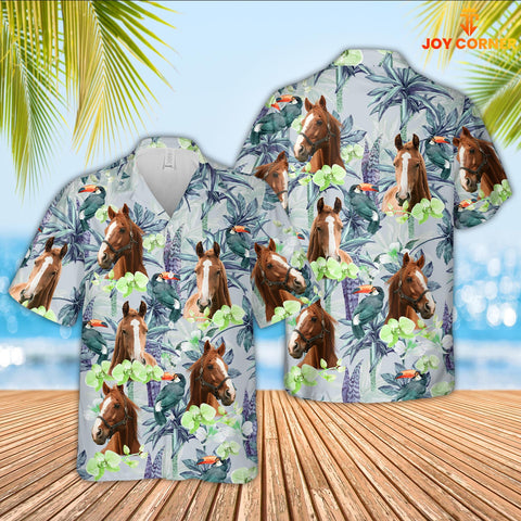 Joy Corners Horse Flower Pattern 3D Hawaiian Shirt