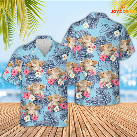 Joy Corners Charolais Sierra Blue Pattern 3D Hawaiian Shirt