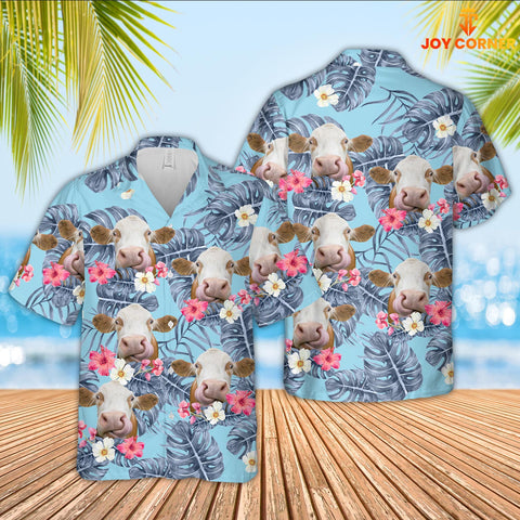 Joy Corners Limousin Sierra Blue Pattern 3D Hawaiian Shirt