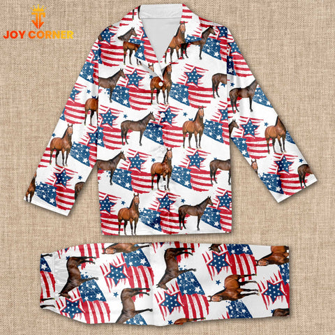 Joycorners Horse Happy US Flag Pattern 3D Pajamas