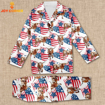 Joycorners Texas Longhorn Happy US Flag Pattern 3D Pajamas