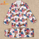 Joycorners Texas Longhorn Happy US Flag Pattern 3D Pajamas