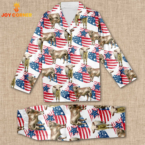 Joycorners Charolais Happy US Flag Pattern 3D Pajamas