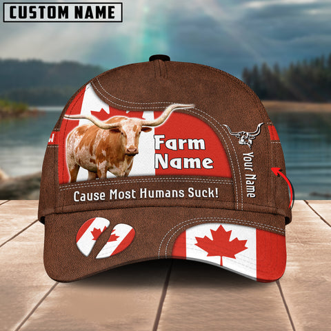 Joycorners Texas Longhorn Canada Flag Customized Name And Farm Name Cap