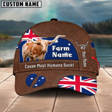 Joycorners Texas Longhorn Australia Flag Customized Name And Farm Name Cap