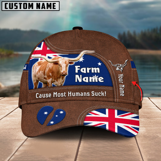 Joycorners Texas Longhorn Australia Flag Customized Name And Farm Name Cap