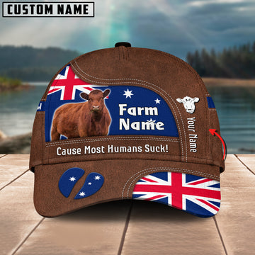 Joycorners Red Angus Australia Flag Customized Name And Farm Name Cap