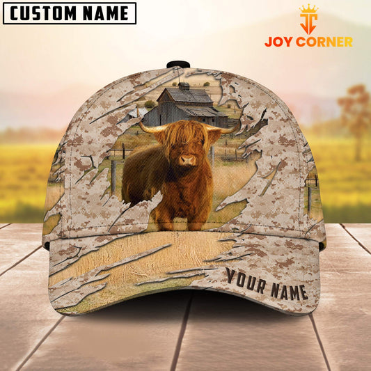 Joycorners Custom Name Highland Cattle Camo Pattern Cap