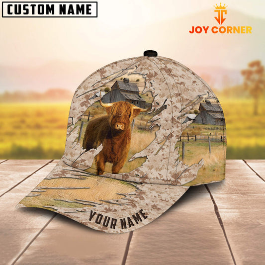 Joycorners Custom Name Highland Cattle Camo Pattern Cap