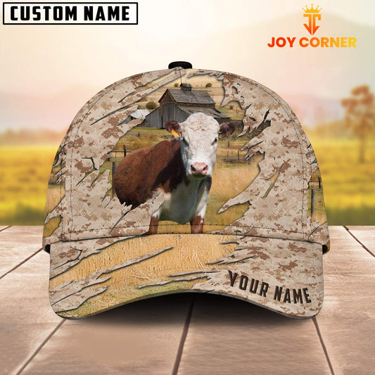 Joycorners Custom Name Hereford Cattle Camo Pattern Cap