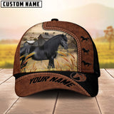 Joycorners Custom Name Friesian Horses Cattle Brown Black Leather Pattern Cap