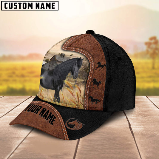 Joycorners Custom Name Friesian Horses Cattle Brown Black Leather Pattern Cap