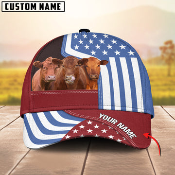 Joycorners Custom Name Red Angus US Flag Proud 3D Classic Cap