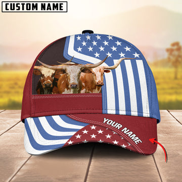 Joycorners Custom Name Texas Longhorn US Flag Proud 3D Classic Cap