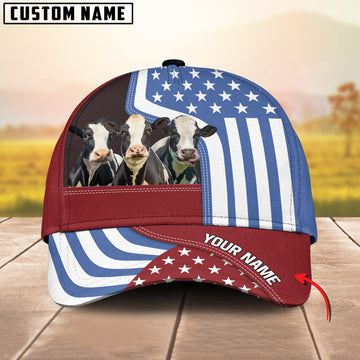 Joycorners Custom Name Holstein US Flag Proud 3D Classic Cap