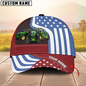 Joycorners Custom Name Tractor US Flag Proud 3D Classic Cap