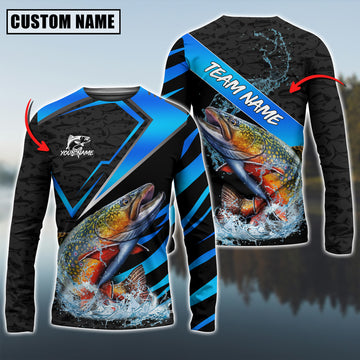 Joycorners Personalized Text Trout Fishing Fish Pattern 3D Long Sleeve Shirt