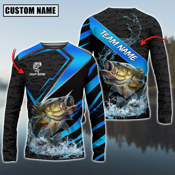 Joycorners Personalized Text Bass Fishing Fish Pattern 3D Long Sleeve Shirt