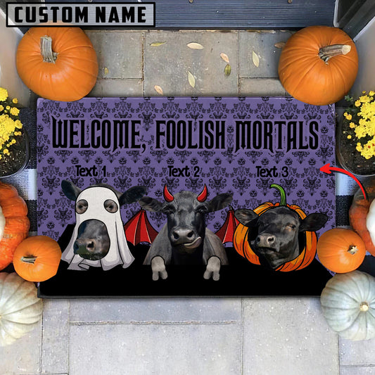 Joycorners Custom Name Black Angus Welcome Foolish Mortals Doormat