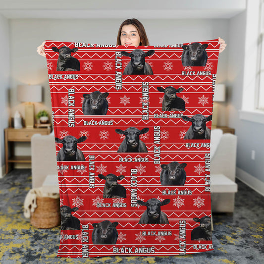 Joycorners Happy Black Angus Cattle Merry Christmas Blanket