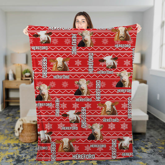 Joycorners Happy Hereford Cattle Merry Christmas Blanket