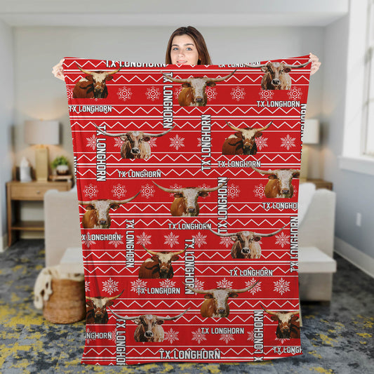 Joycorners Happy Texas Longhorn Cattle Merry Christmas Blanket