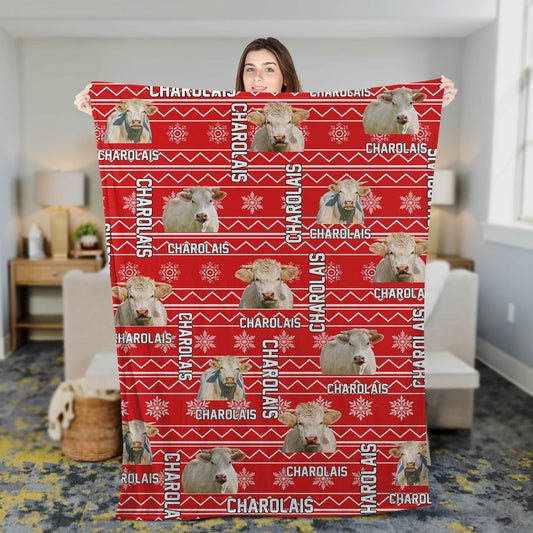 Joycorners Happy Charolais Cattle Merry Christmas Blanket