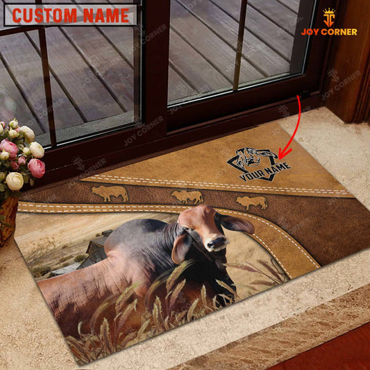 Joycorners Farm Personalized Name Brahman Doormat