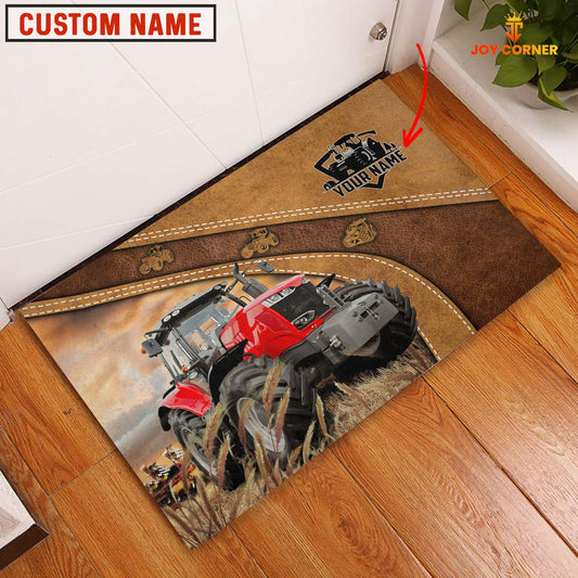 Joycorners Farm Personalized Name Red Tractor Doormat