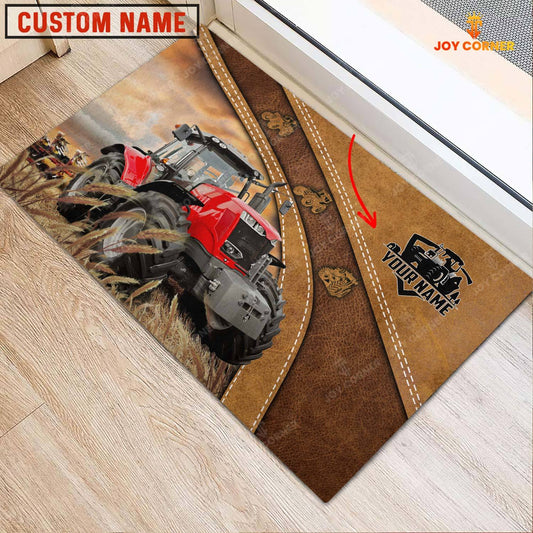 Joycorners Farm Personalized Name Red Tractor Doormat