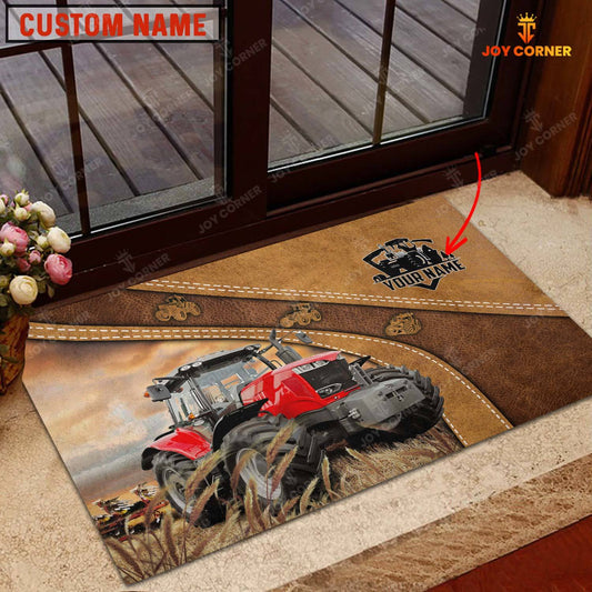 Joycorners Farm Personalized Name Red Tractor Doormat