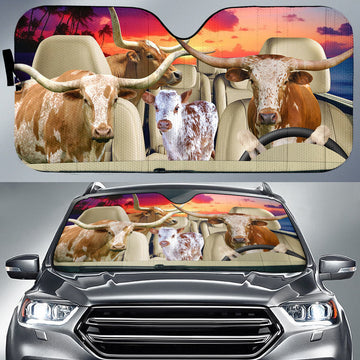 Joycorners Custom Text Texas Longhorn After Sunset All Over Printed 3D Sun Shade